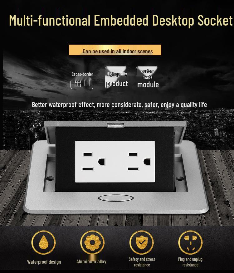 Concealed Silver Pop-up Thailand Desktop Power Socket 16A US Standard for Office Desk