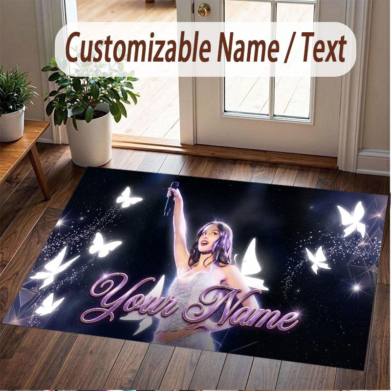 Custom Name Crystal Velvet Rug,Olivia Rodrigo Comfortable Anti Slip Floor Mat For Room Decoration