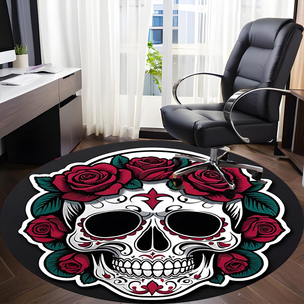 1PC Sugar Skull Office Round Rug, Non Slip, Soft and Durable Office Rug for Interior Decoration, Perfect for Office