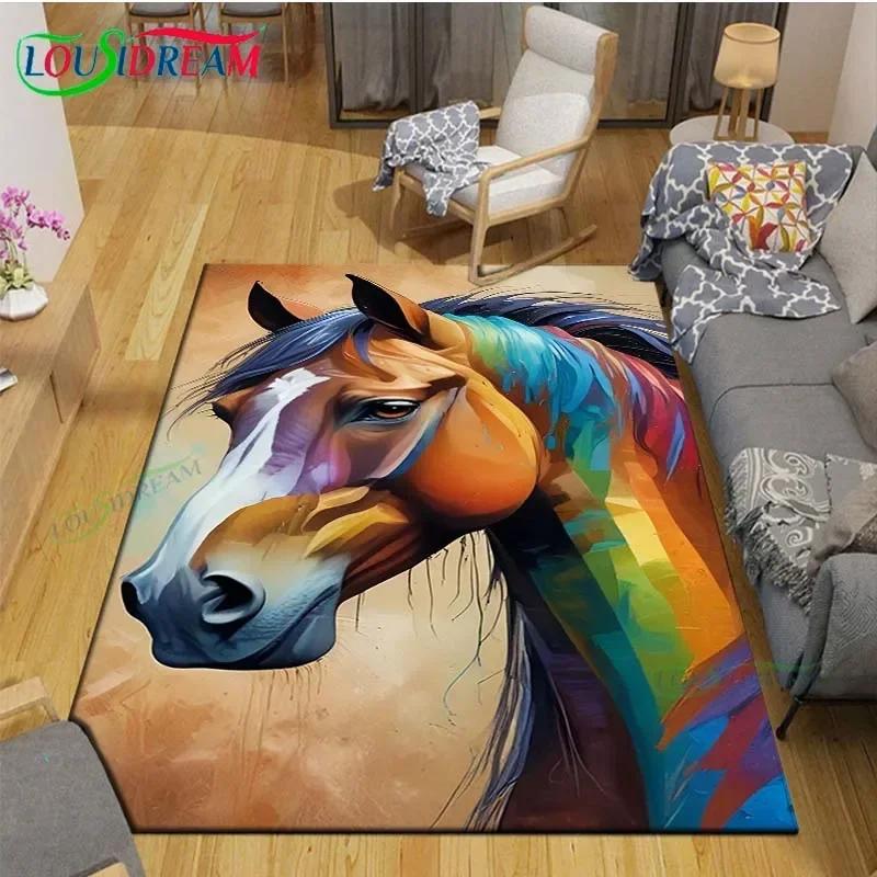 3D Realistic Horse Print Area Rug – Non-Slip Large Carpet for Living Room or Kids Bedroom – Artistic Home Decor Floor Mat