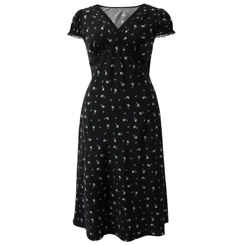 Sancai 2026 Spring French Lace V-Neck Floral A-Line Dress M