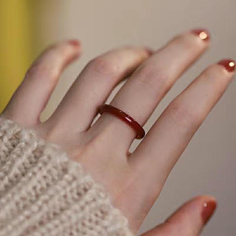 Fashion Non-Fading Vegetarian Ring Imitation Jade Thin Ring For Woman Vintage Jewelry Girls Accessories Gifts