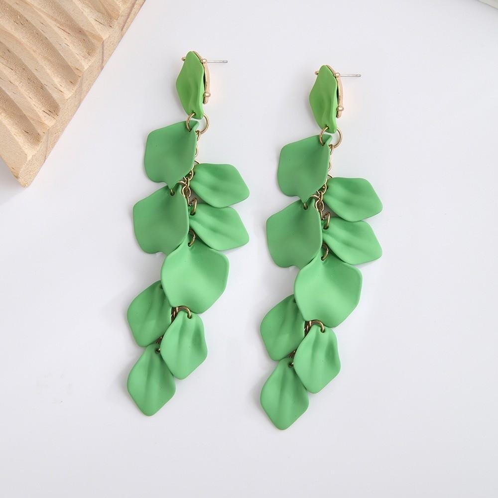 Retro Petal Leaves Drop Earrings Colorful Eardrop Elegant Long Tassel Earrings  Women
