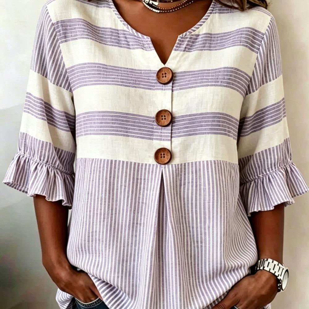 Women Lace Trim Short Sleeve Blouse, Elegant Loose Versatile Casual Shirt S