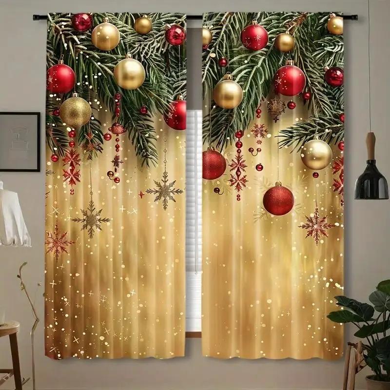 

Christmas Silver Balloon Print Curtains Decorations Bedroom Living Room Home Decoration Made Of Polyester Window Treatment W100*H70(CM)-Hooks&1PCS