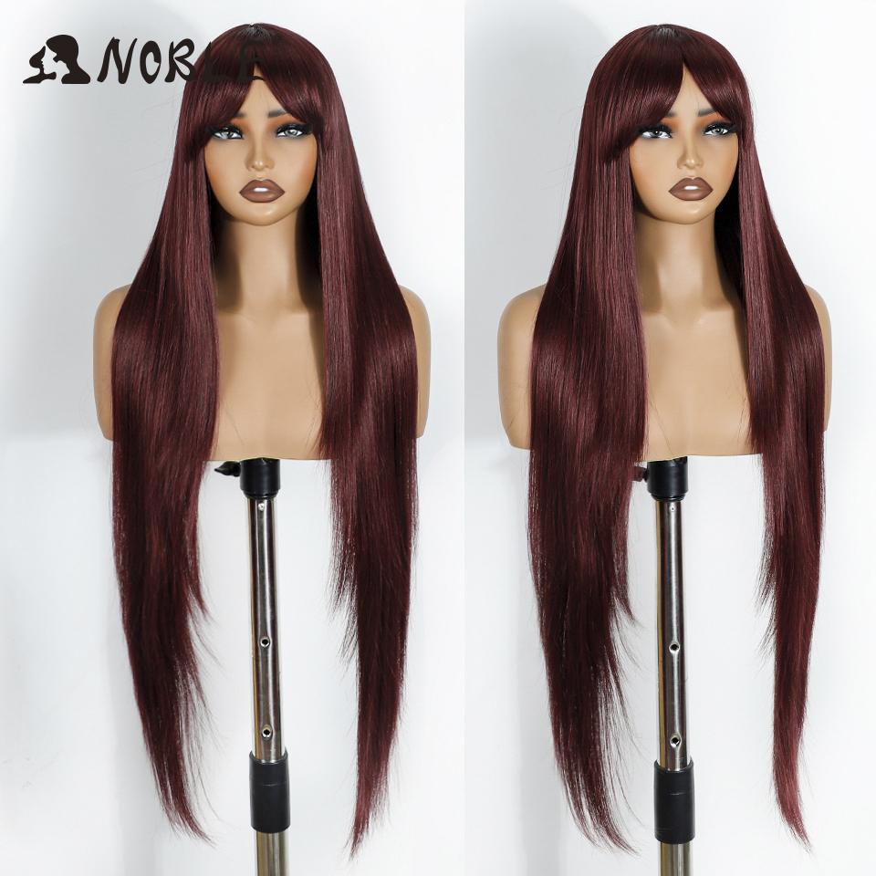 Noble Synthetic Wig With Bangs Long 36 Inch Straight White Wig Ombre Blond Wig Colored Wig Wig For Women Cosplay Wig For Women