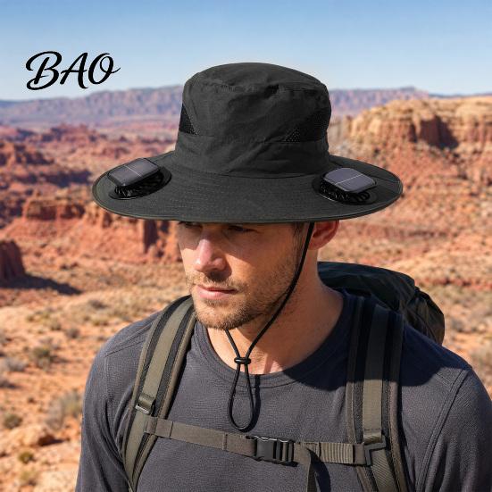 Wide Brim Fan Cap Solar Hat, UPF 50+ Sun Hat with 2 Outdoor Cooling Fans, & USB Rechargeable, 3 Speeds for Fishing/Camping/Hiking/Gardening
