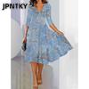 JPNTKY Fashion Summer Spring 1/2 Sleeves V-Neck Casual Dresses
