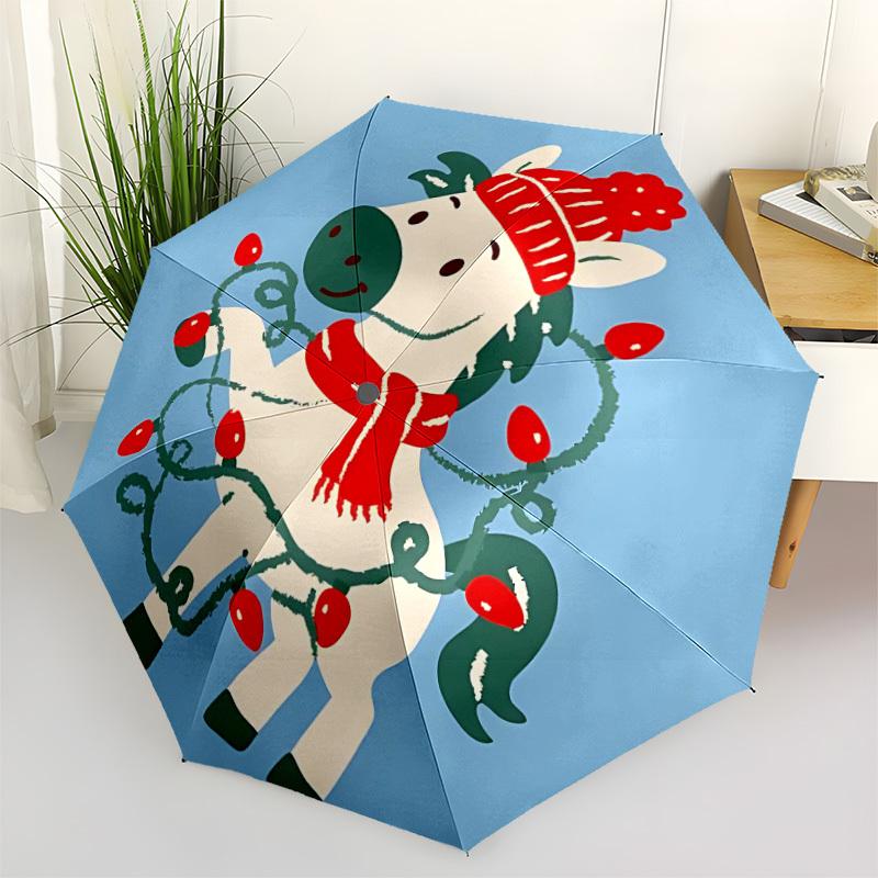 1 Stück Weihnachtslicht Festlicher Zebra Automatisches Öffnen/Schließen Regenschirm mit Ein-Knopf-Bedienung, Kompaktes Faltbares Dach, Stabiles 8-Speichen Winddichtes Design S08