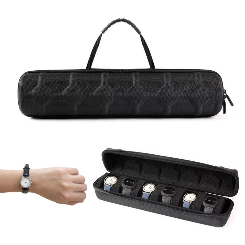 6 Slot  Watch Storage Case Lightweight Shockproof Design Storage Bag Portable Zippers Closures for Travel and Daily Use