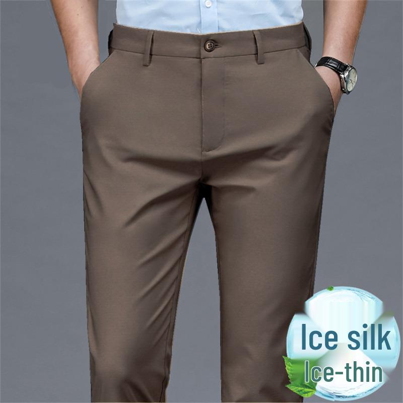 

Мужские летние тонкие брюки прямого кроя из ледяного шелка 36 кофейный
