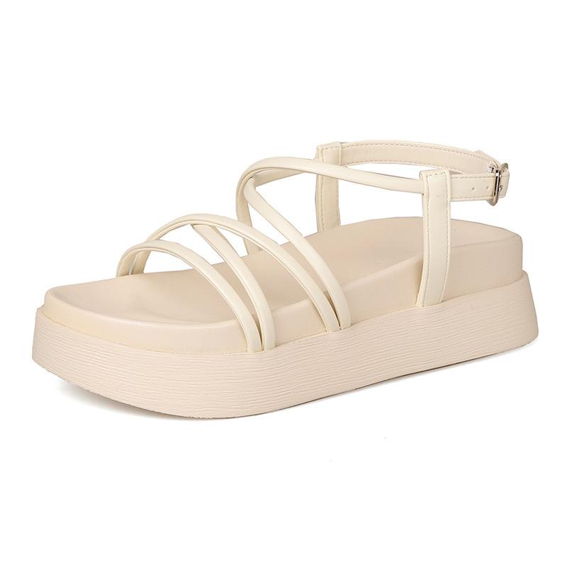 Roman sandals women's 2026 new summer thick-soled one-word belt versatile fashion flat-bottomed fairy style muffin women's shoes
