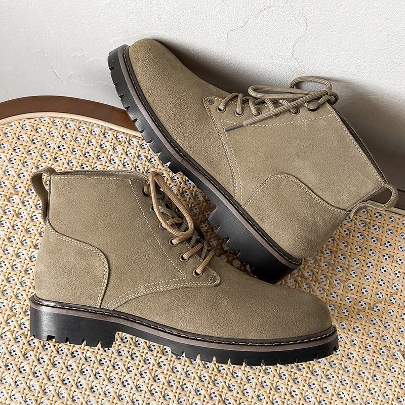 

Мужские осенне-зимние желтые ботинки Мартин 2025 года, коровья замша, дышащие, универсальные, с круглым носком, удобный стиль средней высоты 42 хаки