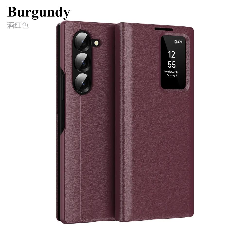 Official High-end Business Leather Smart View Windows Wallet Flip Case For Samsung Galaxy Z Fold 7 6 S25 Ultra S23 Plus S24 FE Anti-fall Protect Cover