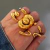 Qiong Yao Geometric Two-Tone Adjustable Stainless Steel Ring for Women