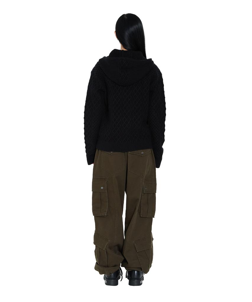 AAKAM Cable Knitted Zip-Up Hoodie (Black)