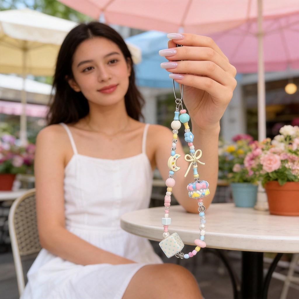 Candy Color Hand Painted Bead Phone Lanyard With Pvc Cord For Girls And Boys