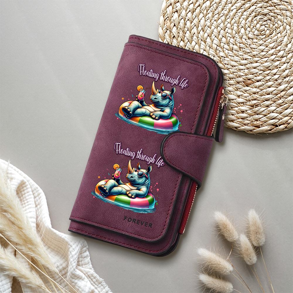 Cute Rhino Printed Long Wallet Fashion Casual Portable Large Capacity Card Holder Daily Use Purse
