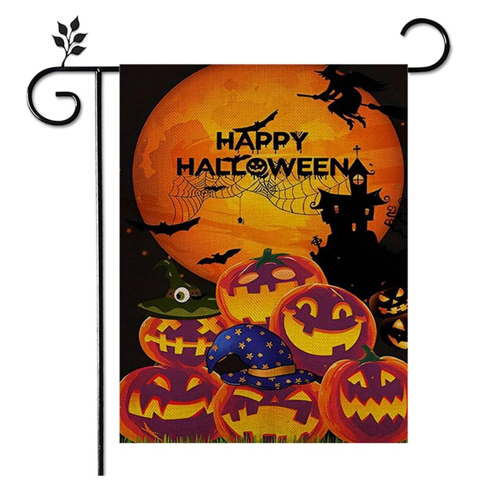Halloween Garden Flag Double Sided Cute Ghost Pumpkin Decor Autumn Vertical Banner Burlap for Outdoor Garden Decoration 30x45cm