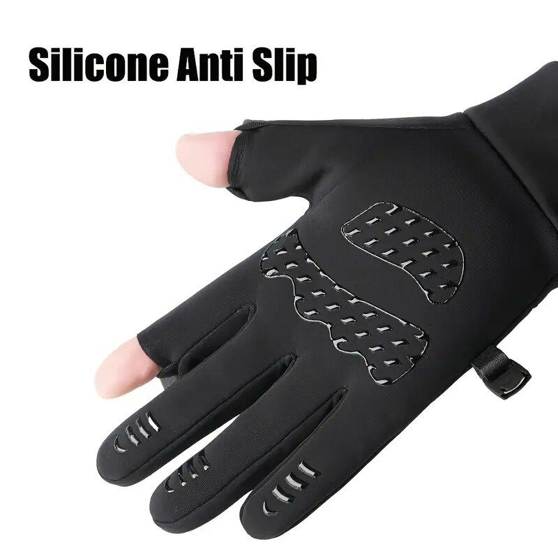 Winter Warm Gloves Flip Over Expose Two Fingers Gloves Waterproof Windproof Touch Screen Gloves Cycling Ski Fishing Gloves
