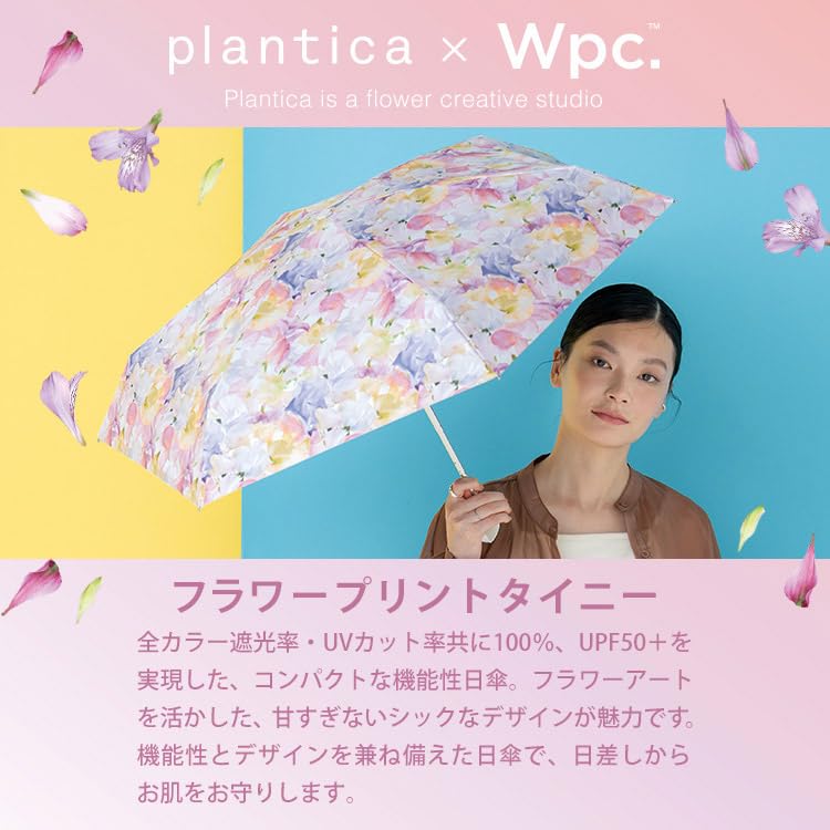 Parasol Flower Print Tiny Black light blocking UV cut both sun and Folding commuting to work or floral [2025] Wpc. [plantica×Wpc.] 100% rate/100%