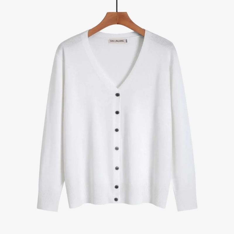 2023 Autumn Office Sweater Knitwear Casual V-neck Long Sleeve Cardigan Versatile Solid Button Knitted Cardigans Outwear 29625