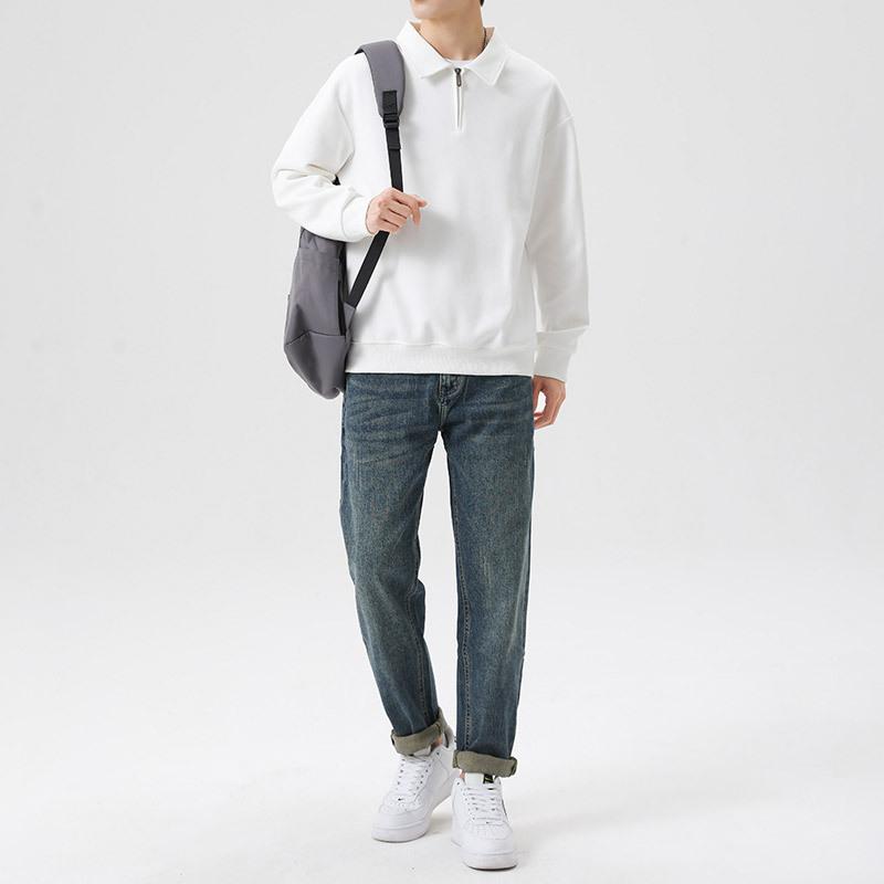 American Half Zipper Solid Color Sweatshirt for Men Autumn New Trendy Brand Large Size Men's Lapel Loose Casual Tops