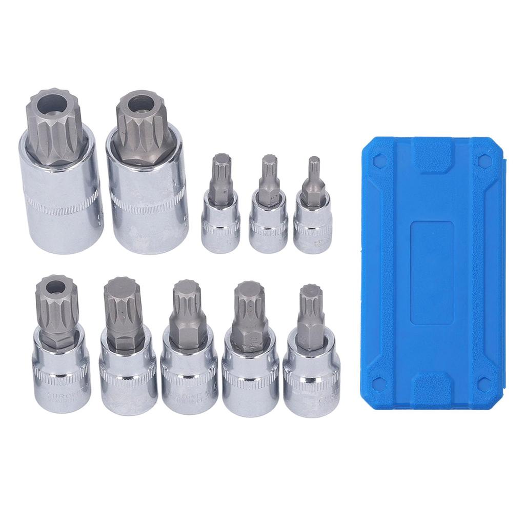 Saker Triple Square Spline Bit Socket Set of 10 with M4 To M18 Drive