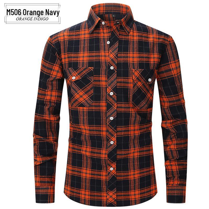 Lente Zomer Slim Fit Geborsteld Ruit High-End Lange Mouw Dubbele Zak Heren Flanellen Overhemd