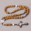 Wood Bead Cross Rosary Necklace Bead Chain Pendant Ornaments for Home Church Yoga Room Decorations Gift
