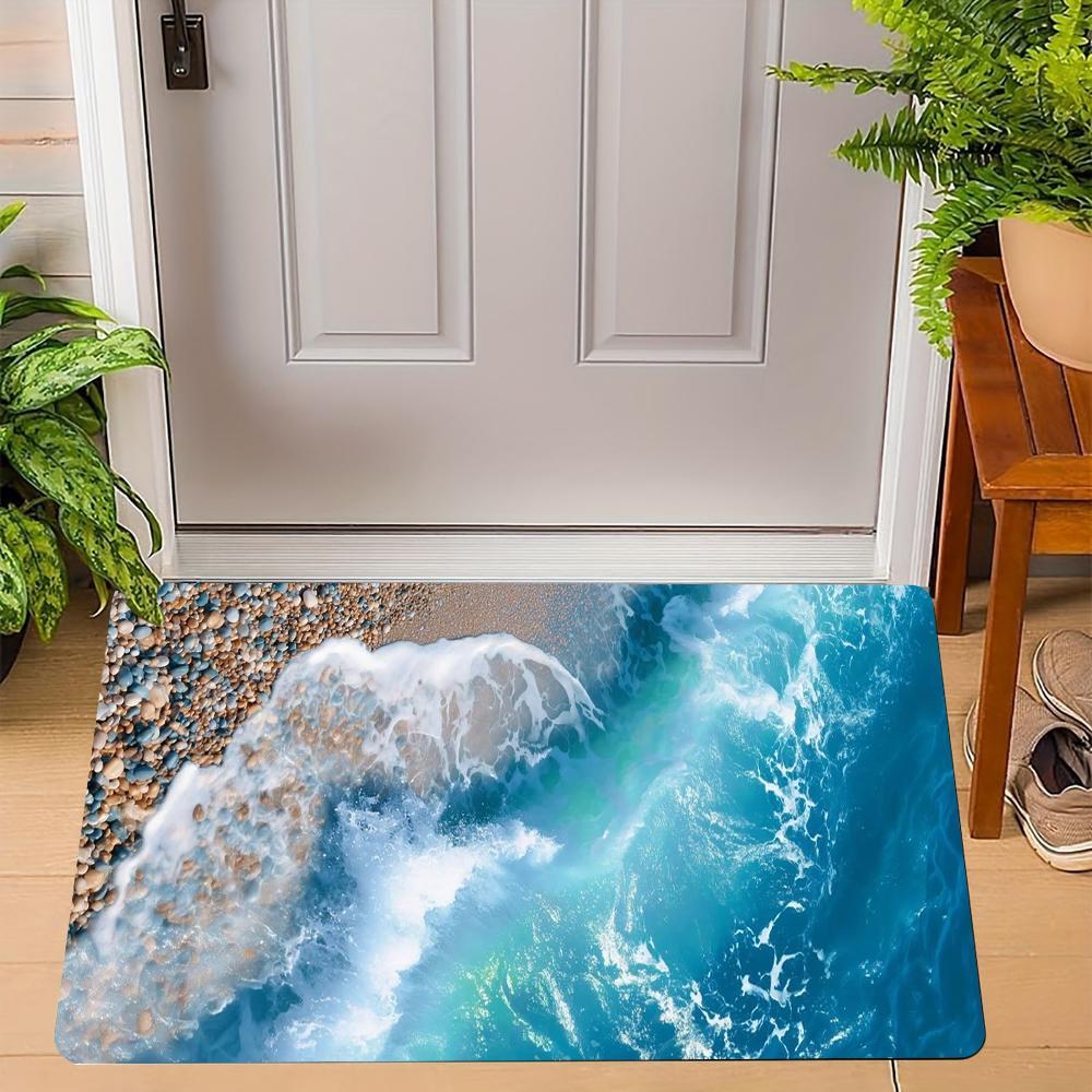 

Ocean Theme Door Mat With Realistic Sea Wave Whirlpool Beach Pebble Flowing Water 3D Art Designs NonSlip Rug For Home Decor 40x60cm