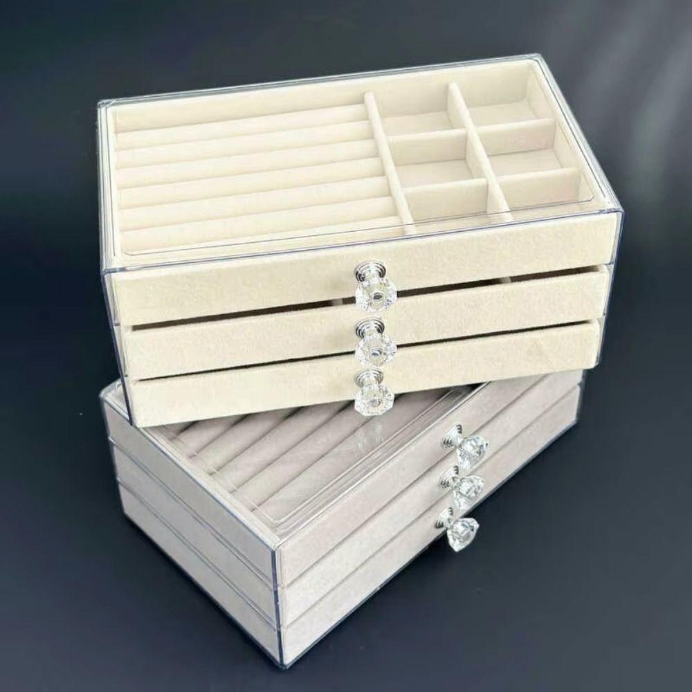 High-Capacity Flannel Jewelry Box 3-Layer Multi-layer Jewelry Box Desktop Use