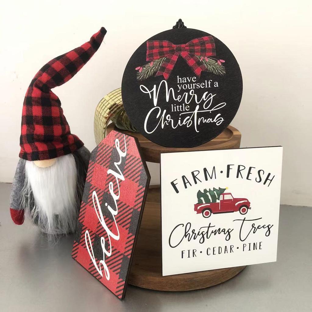 Festive Christmas Tiered Tray Decor Santa Wood Sign Gnome Santa for Holiday Table Centerpiece for New Year Home Tabletop