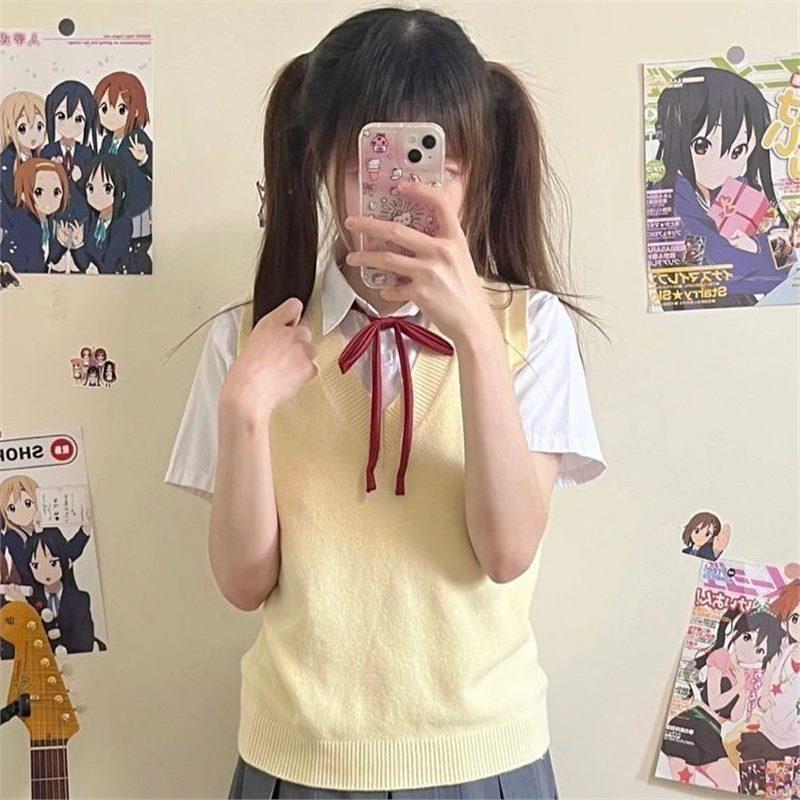Azusa Nakano Mio Cosplay JK Uniform Set: Campus Style Knit Dress & Skirt