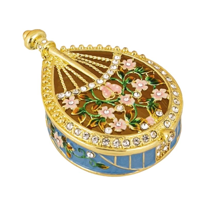 

Delicate Chinese Pipa Jewelry Box Ornamental Pipa Enamel Box for Jewelry with Elegant Floral Motifs for Travel Use синій