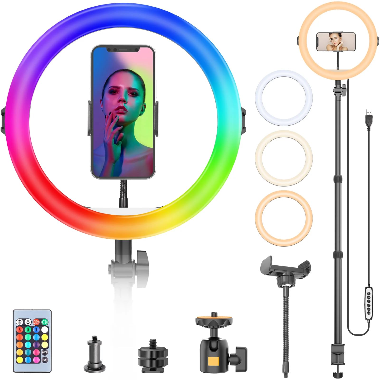 

Ulanzi 2435 VIJIM K10 Tabletop RGB Ring Light with and 3 Ball Compatible Light/Desk High-Brightness Beads, HSI, CCT, FX, Modes, 360-Degree Head,