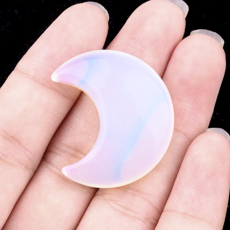 1pc Moon Shaped Worry Stones Natural Carved Gemstones Chakra Balancing Reiki Healing Crystals Home Decor Gifts