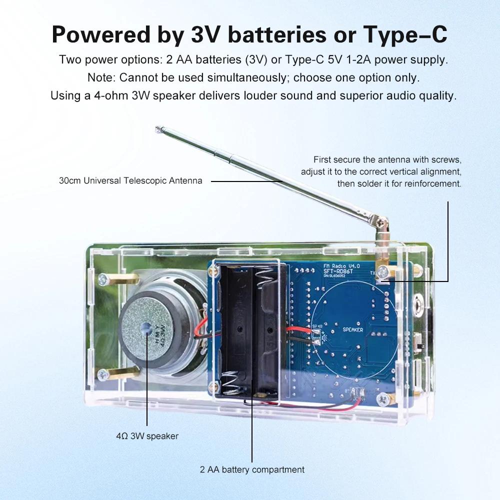 Digital Electronic Receiver Module, FM Radio Kit, Microcontroller, Manual DIY Welding Kit, Type C Interface, 87.5-108MHZ