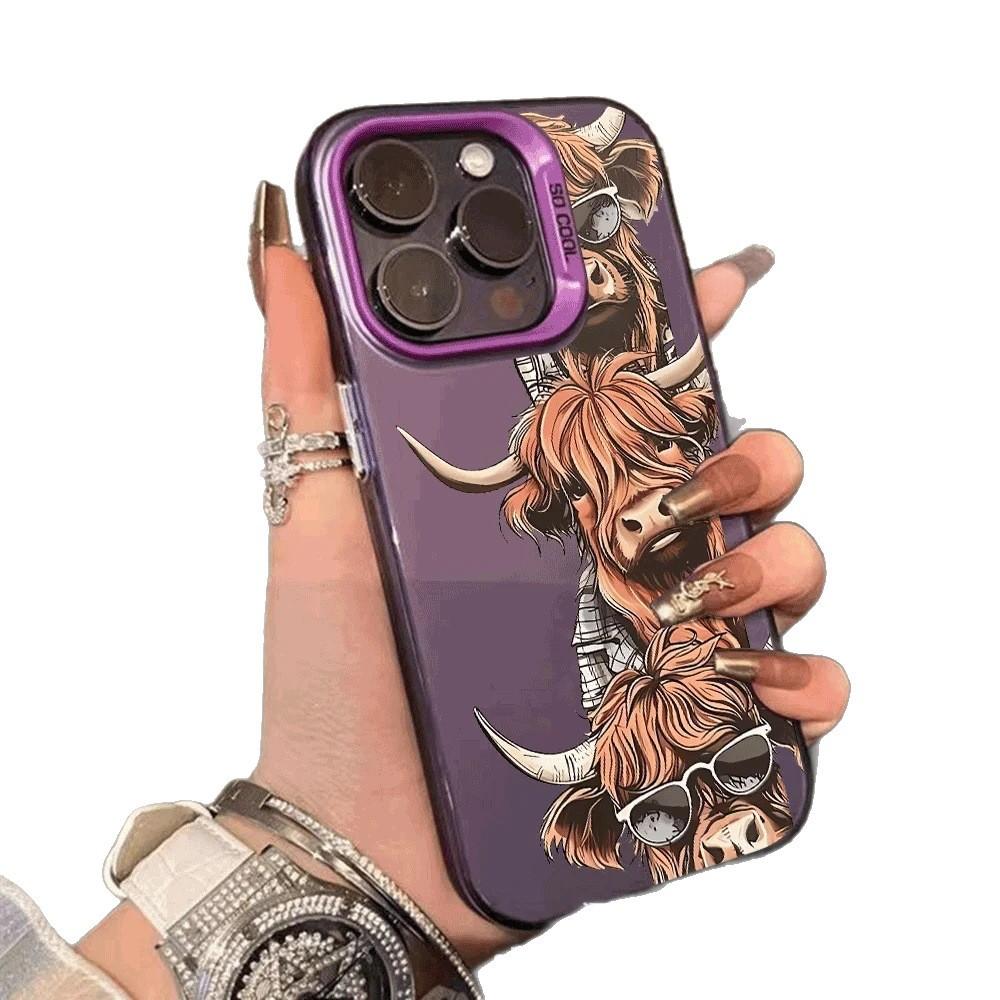 Cartoon Bull Head for Apple 15 Colored Silver iPhone14Pro Creative 11promax Matte 16 Protective Cover 17