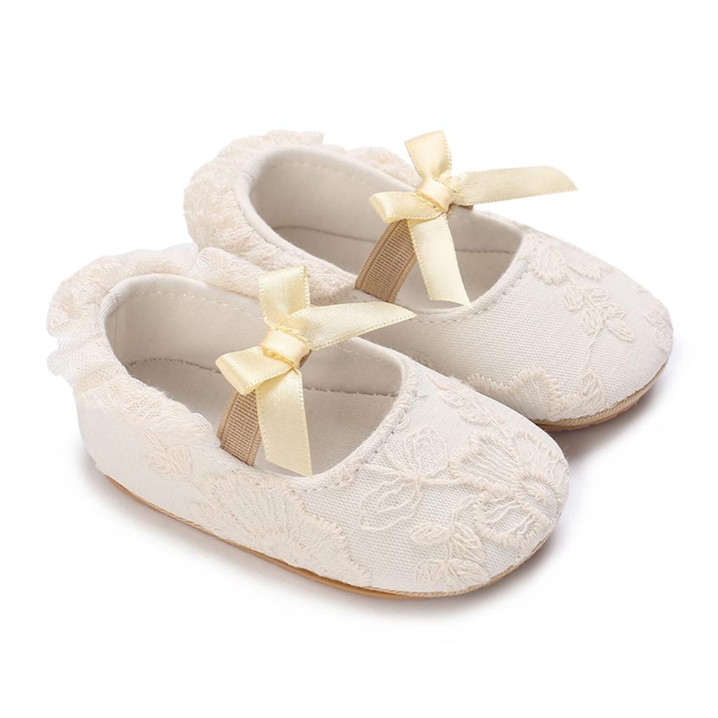 Baby Girls Princess Shoes, Soft Bow Embroidery Flower Non-slip First Walker Shoes Toddler Shoes 0-18M