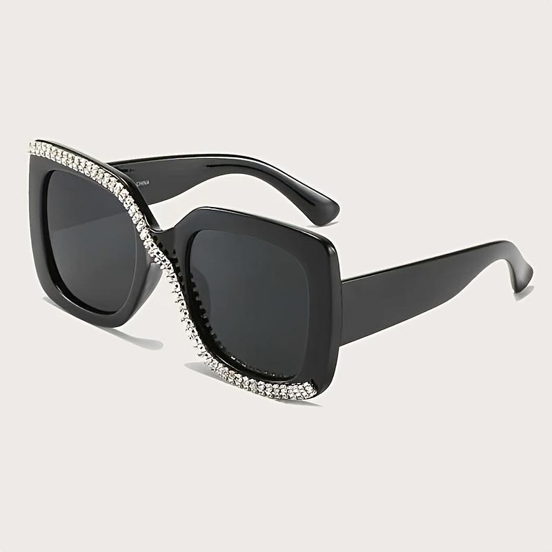 Embellished Rectangular with Sparkling Frame Fashion-Forward Flat Light-Filtering Lenses Includes Microfiber Cloth for Women & Men