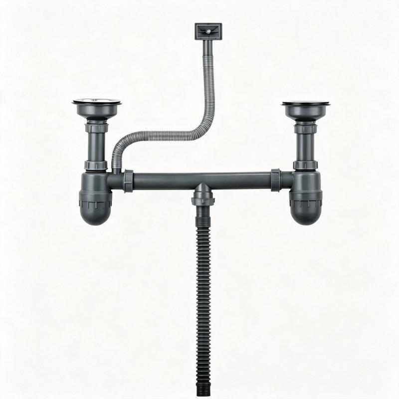Double Bowl Kitchen Sink Drain Pipe Kit Leak Proof Anti Blocking UV Resistant Long Lifespan for Outdoor Patio Kitchen Sinks