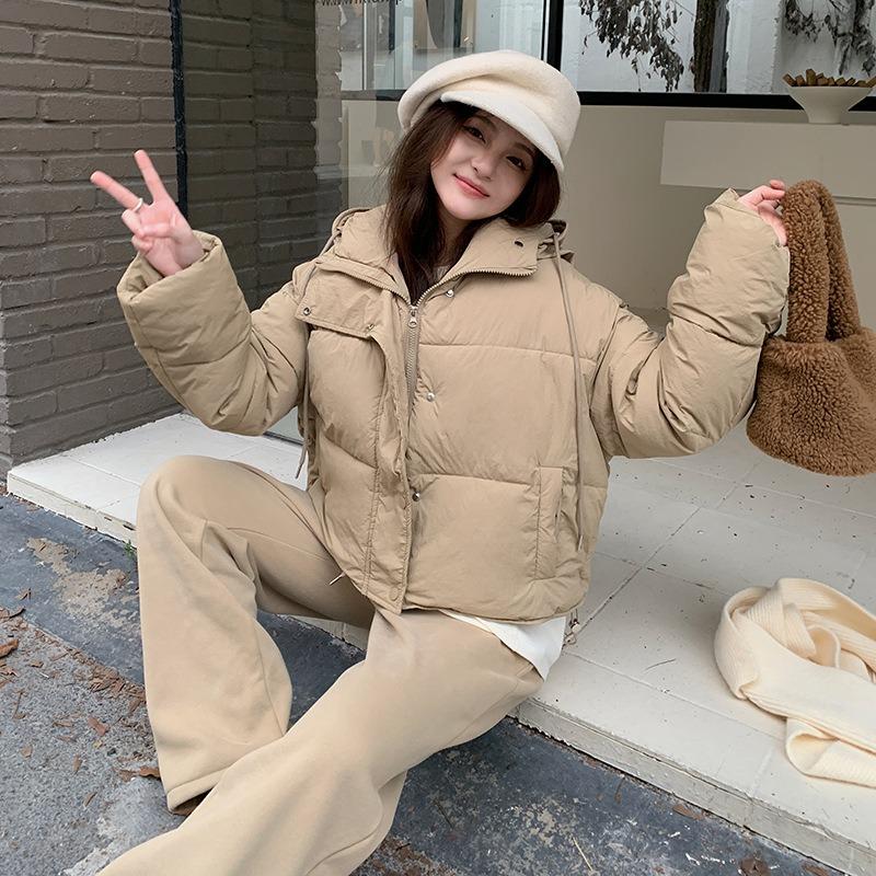 Winter new simple hooded zipper warm down cotton clothes loose bread clothes versatile jacket women