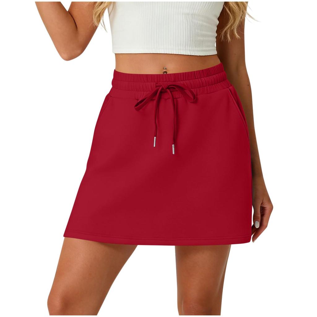 Women’s High Waist Athletic Skort with Side Pockets Drawstring Waistband Casual Sports Skirt Shorts for Running Yoga Tennis