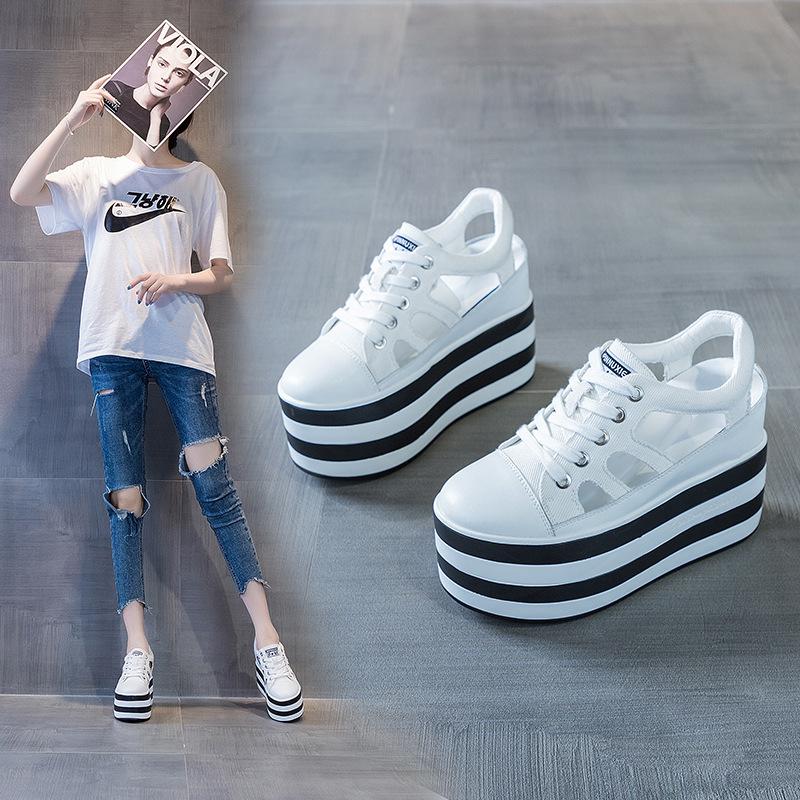 Pantofi de damă 2024 vară talpă groasă tip muffin respirabil în interior pantofi albi mici cu toc super înalt 12CM pantof casual