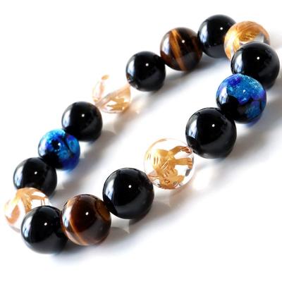 Náramek ze skla Four Gods Shining Firefly 12mm Křišťál Přírodní kámen Energetický kámen Doplněk [ZLATÝ KÁMEN] Pánský