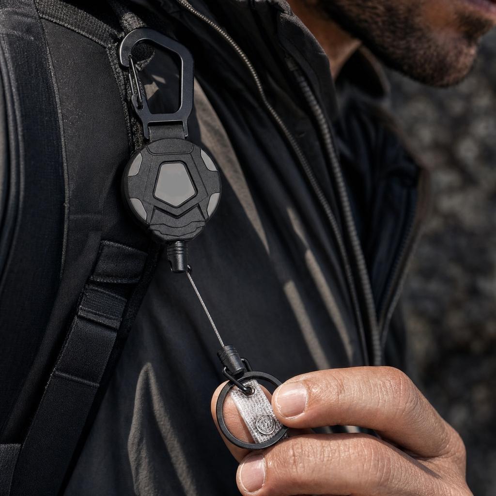 Outdoor Retractable Keychain with High Elasticity Carabiner Clip Durable Retractable Reel for Hiking Climbing and Everyday Use