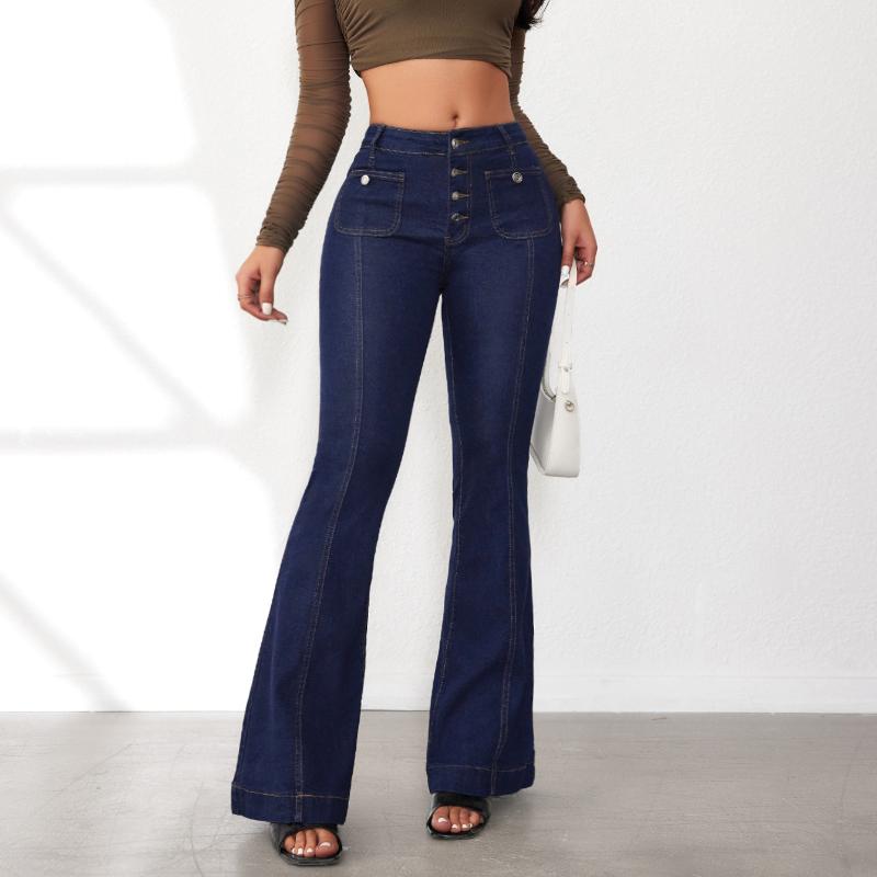 Dámské džíny s vysokým pasem a elastickým pasem, zeštíhlující bootcut kalhoty se zapínáním na zip, džínové, s kontrolou bříška, zvedající hýždě, dlouhé, jednobarevné džínové kalhoty