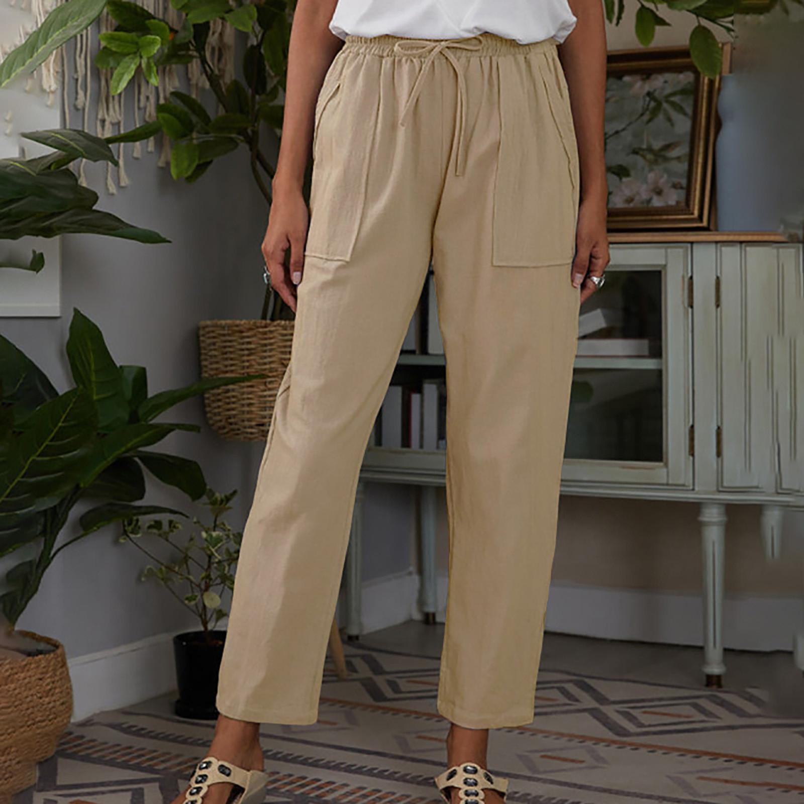 

Женская мода плюс размер эластичные хлопковые повседневные брюки с завязками и карманами XXXL хаки