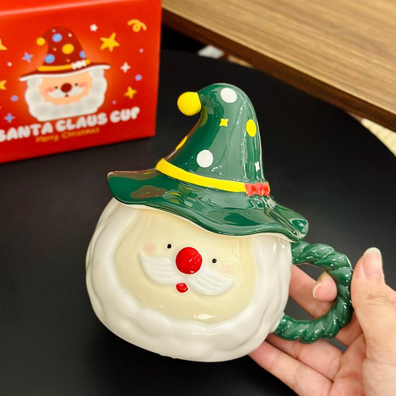 Kreskówkowy Kubek dla Pary Świętego Mikołaja z Pokrywką Domowy Kubek do Wody Wysoka Wartość Pamiątka Prezent Świąteczny